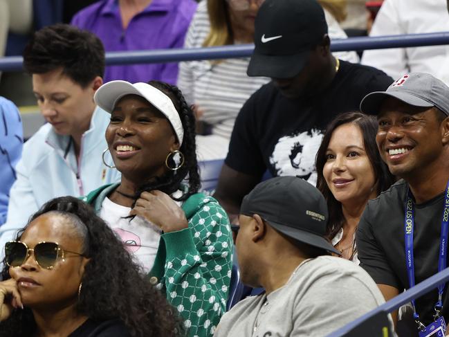 Venus Williams, Erica Herman and Tiger Woods at the 2022 US Open at USTA Billie Jean King National Tennis Center. Picture: Getty Images