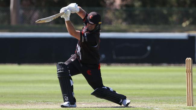 Michael Hill plays a drive for Essendon. Picture: Stuart Milligan