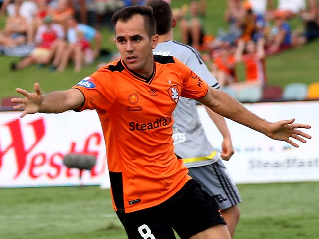 Steve Lustica celebrates scoring against the Phoenix.