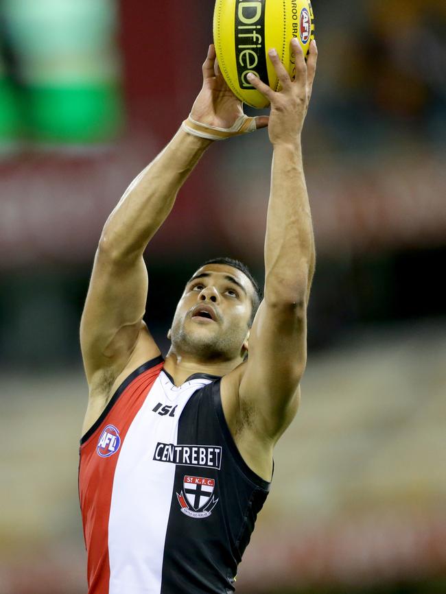Ahmed Saad takes a mark during his playing days with St Kilda. Picture: Darren England.