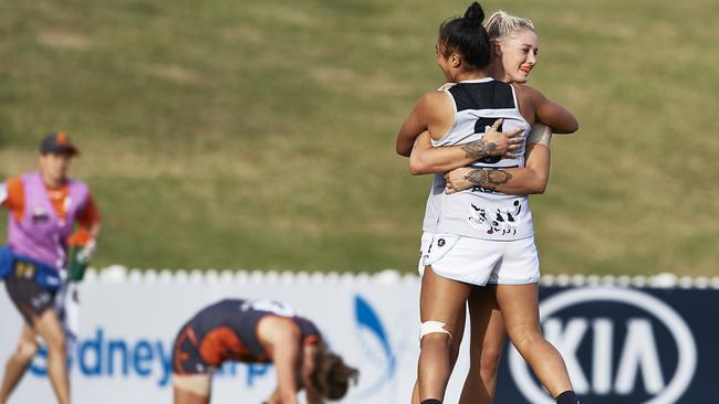 Tayla Harris celebrates one of her goals for the Blues. Picture: Getty Images 