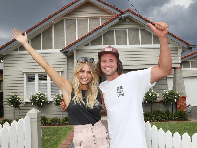 The Block winners Josh and Elyse outside their Coburg house. Picture: David Crosling