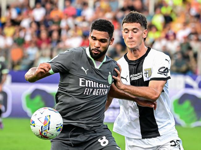 Alessandro Circati (right) battles with Ruben Loftus-Cheek while playing for Parma in an Italian Serie A match against AC Milan. Picture: Piero Cruciatti/ AFP