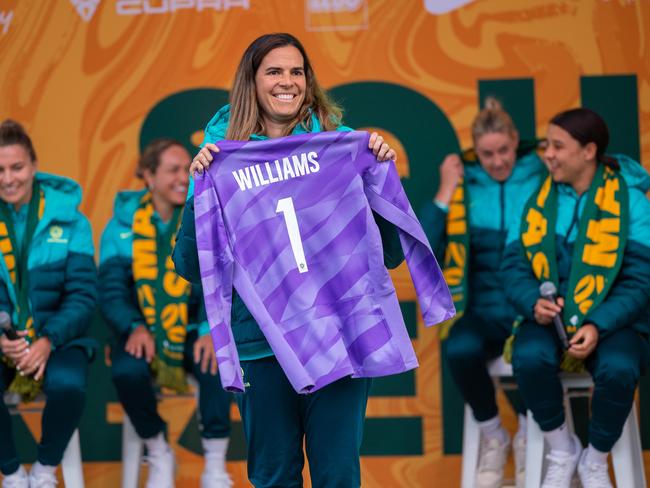 Lydia WILLIAMS.COMMBANK Matildas FIFA Womens World Cup 2023 Squad presentation at Federation Square. Hundreds of fans turn out in their green and gold to support the players ahead of the World Cup. Picture: Jason Edwards