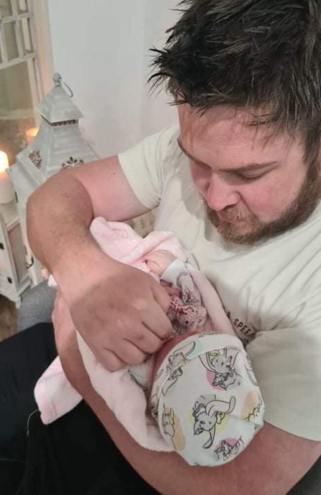 Aaron Harrison, 33, of Bahrs Scrub says goodbye to his daughter, Sophie Judith. Picture: Supplied