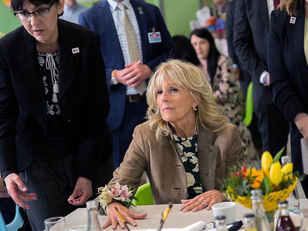 US First Lady Jill Biden meets Slovak and Ukrainian mothers with kids on Mother's Day in Kosice, Slovakia to show support for Ukrainians displaced by war since the Russian invasion. Picture: Getty Images