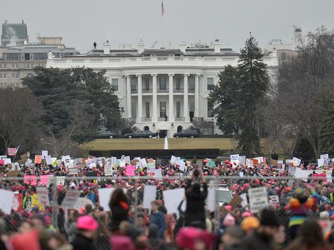 A tidal wave of protest reverberated around President Trump as hundreds of thousands marched in Washington. Picture: AFP / Andrew Caballero-Reynolds