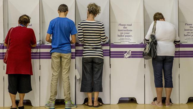 Polling booths at Labrador State School for the 2019 Australian federal election. Picture: Jerad Williams