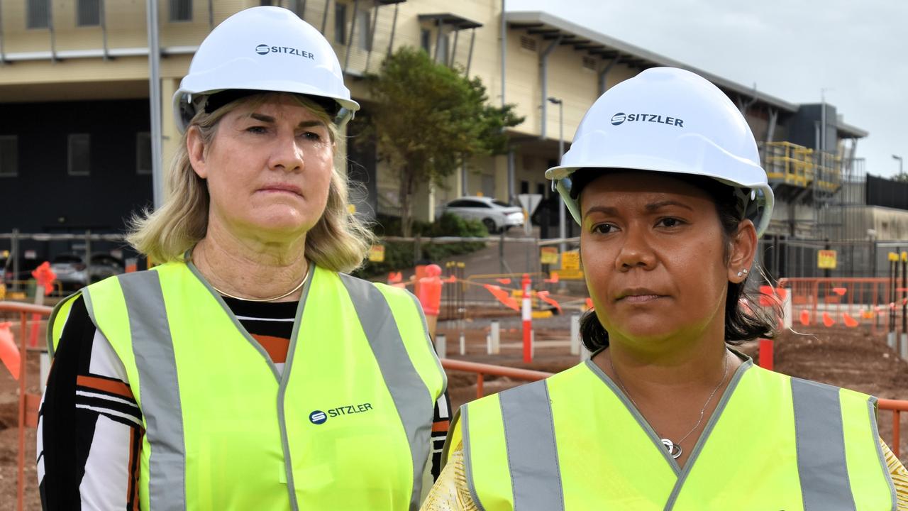 Chief Minister Eva Lawler and Mental Health and Suicide Prevention Minister Selena Uibo announce the latest updates for construction on the Mental Health Inpatient Unit at Royal Darwin Hospital. Picture: Sierra Haigh