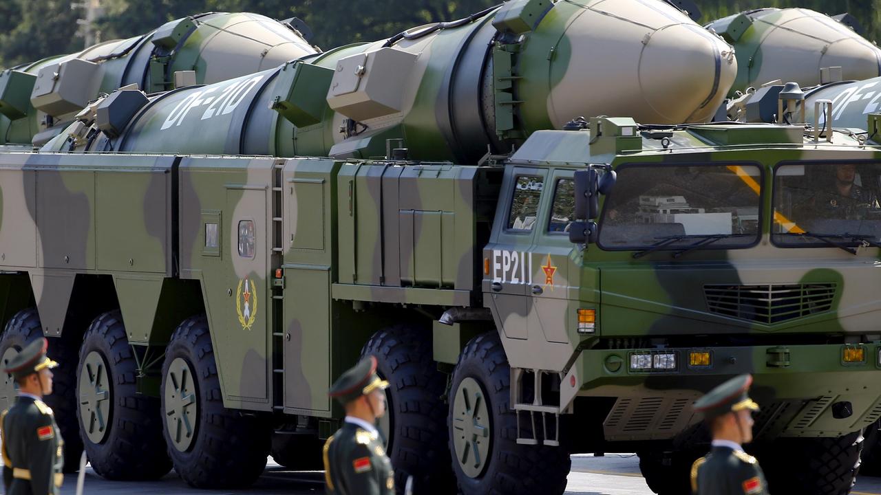 Military vehicles carrying DF-21D ballistic missiles roll to Tiananmen Square during a military parade to mark the 70th anniversary of the end of World War Two in Beijing in 2015. Picture: REUTERS/Damir Sagolj.