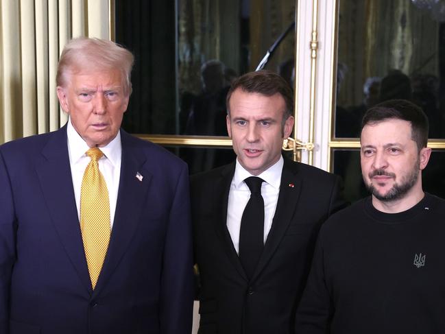 america’s next president Donald Trump met with French President Emmanuel Macron and Ukrainian president Vladimir Zelenskyy. Picture: Getty Images