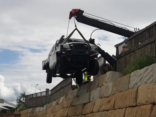 A ute crashed through a fence and into a house at Collingwood Park early Saturday morning. Picture: Supplied