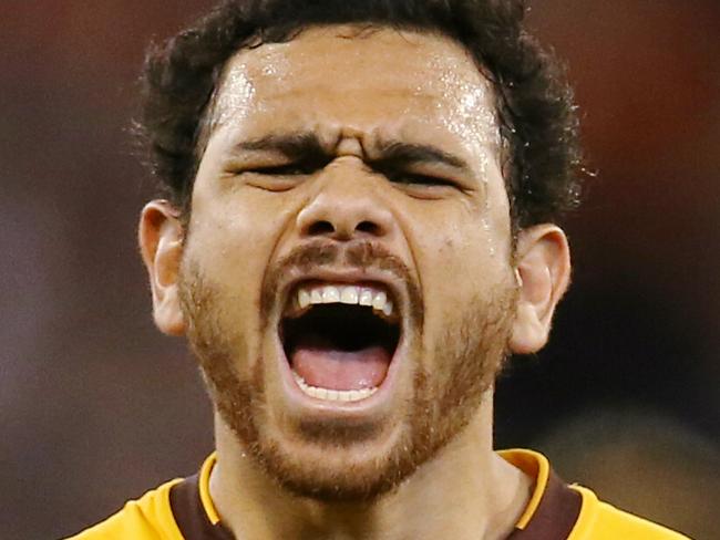 Second Qualifying Final. Geelong vs Hawthorn at the MCG. Cyril Rioli celebrates a last qtr goal . Pic: Michael Klein