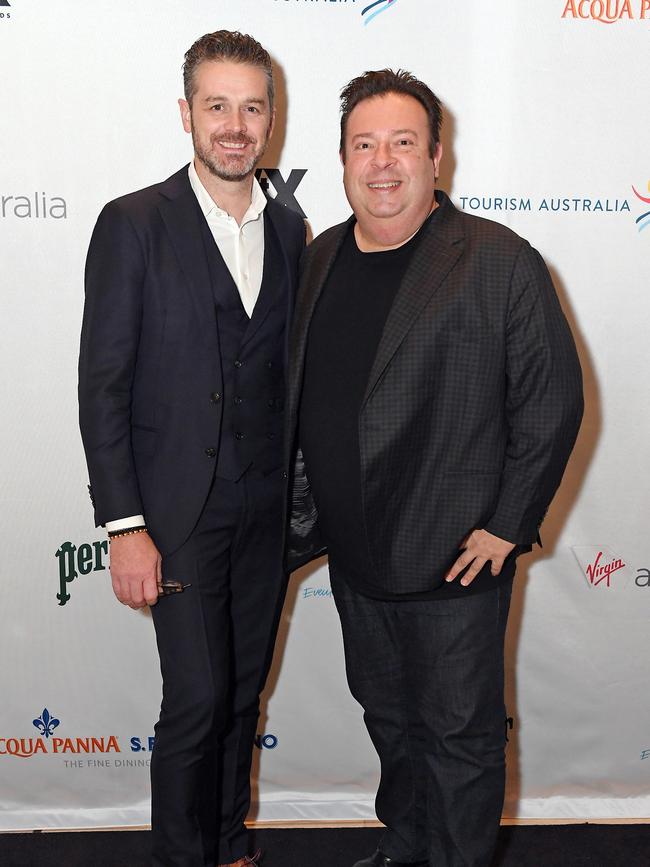 The late Jock Zonfrillo with Peter Gilmore at the Appetite For Excellence Awards in Sydney in 2019. Picture: Belinda Rolland