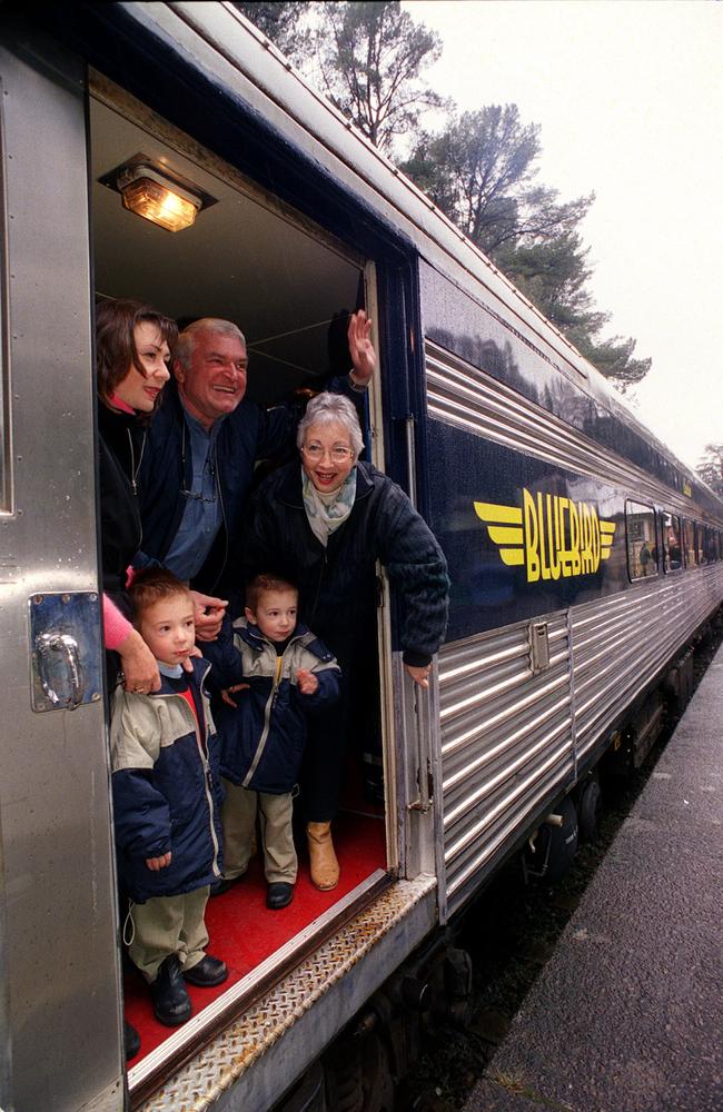 A family aboard the Bluebird railway train in 2001.