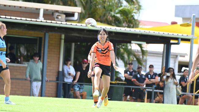 Taylor Martin-Habib from the Tigers’ Harvey Norman U17 girls side chip kicks. Picture, John Gass