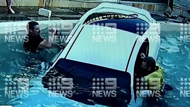 The vehicle quickly became submerged. Photo: Nine News
