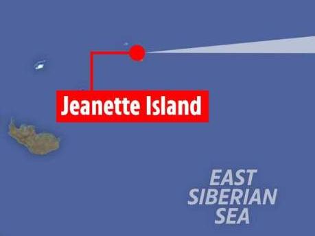 Jeannette Island, in the East Siberian Sea, appears as a black smudge on the search giant's digital map tool.