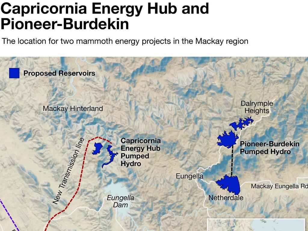 Mapped: The Capricornia Energy Hub and Pioneer-Burdekin pumped hydro scheme. Source: Capricornia Energy Hub, Queensland Hydro