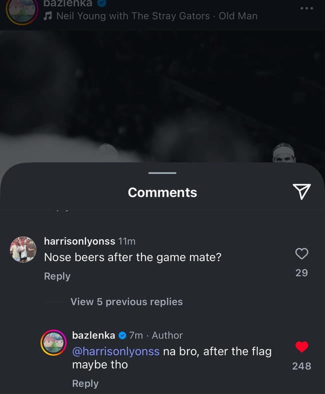 Bailey Smith's social media post after the win over the Bulldogs.