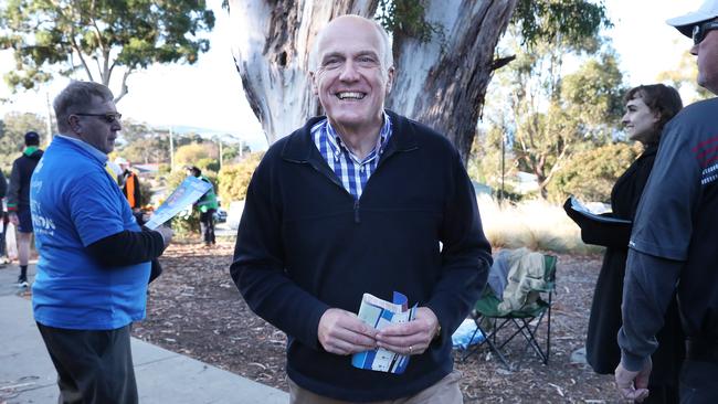 Liberal Senator Eric Abetz votes at his old school Blackmans Bay Primary School during the 2022 federal election. Picture: Nikki Davis-Jones