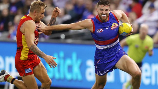 A more physical Western Bulldogs star Marcus Bontempelli has been in stunning form this season. Picture: Michael Klein