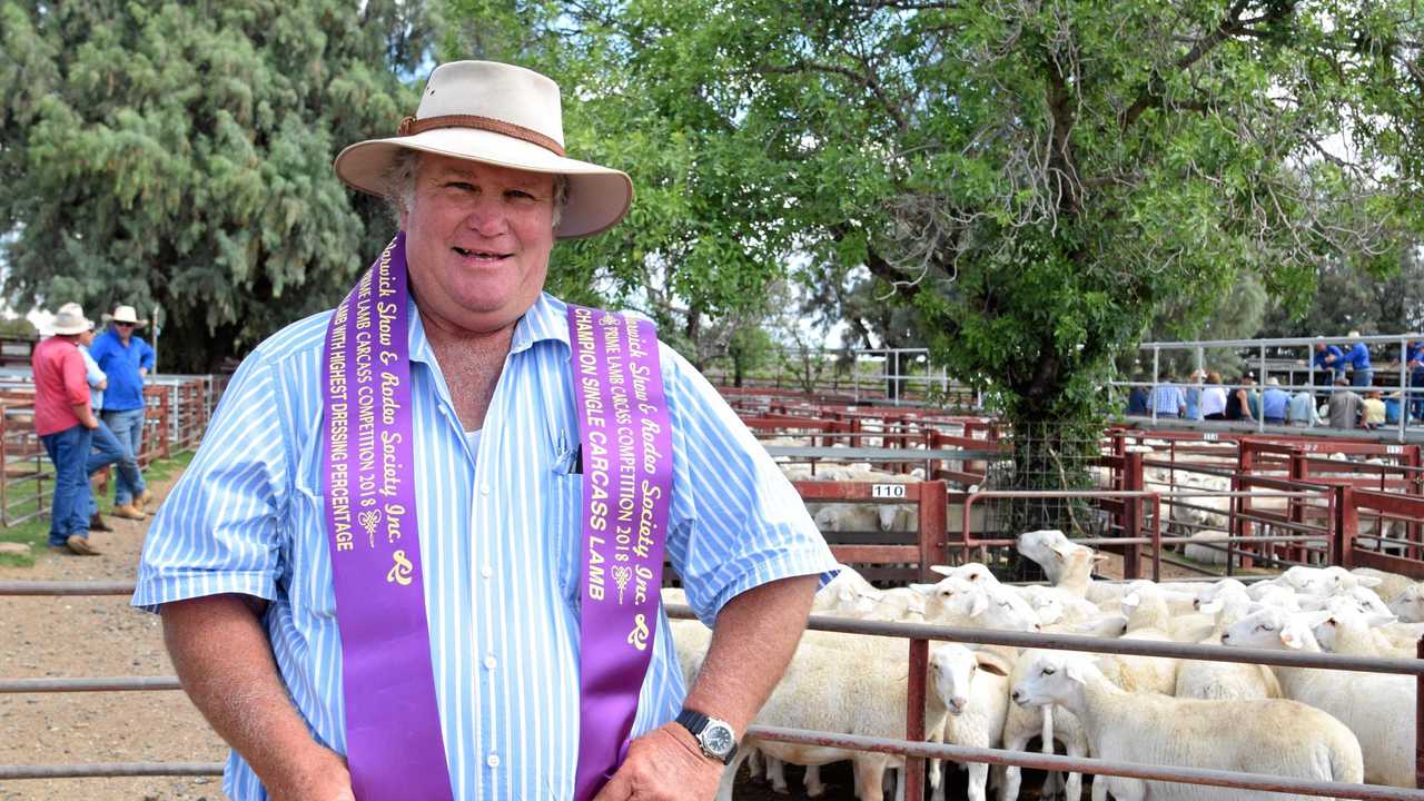 LAMB GROWER: Prolific prime lamb competition winner Peter Hood in front of some winning lambs. The Dry As A Bone columnist is interested in the same industry. Picture: Michael Nolan