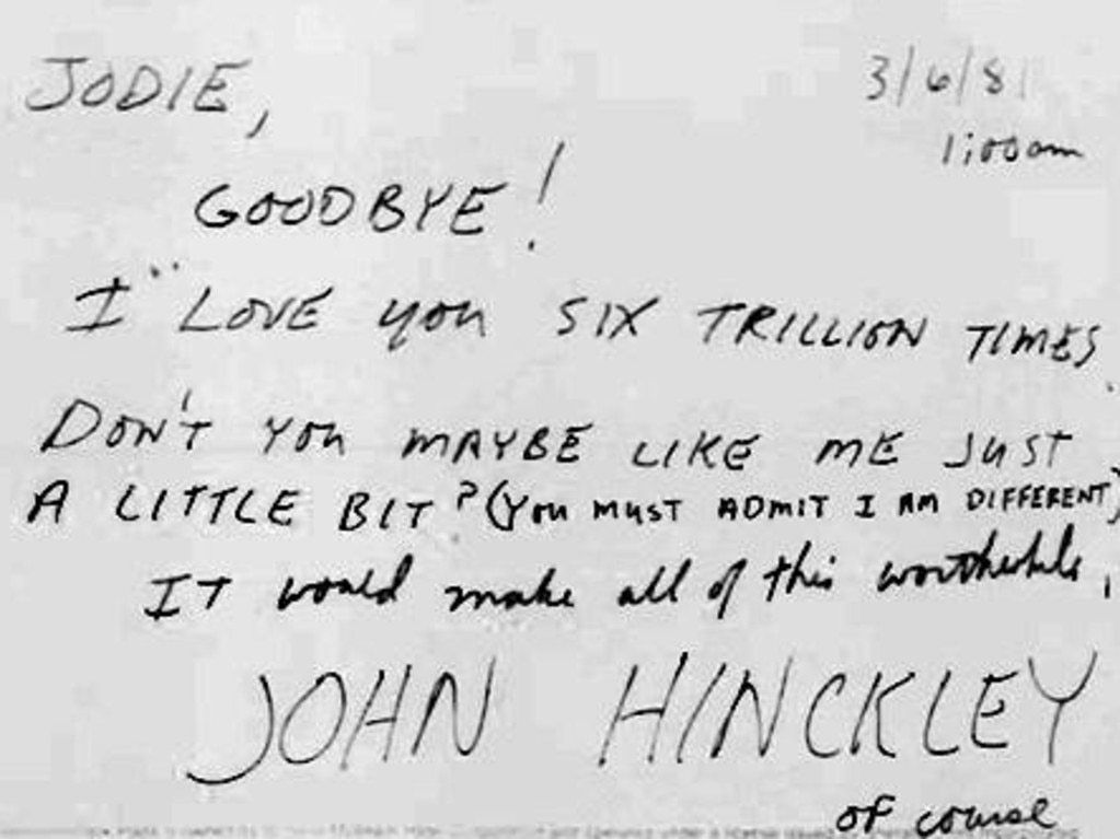 A letter from John Hinckley to Jodie Foster.