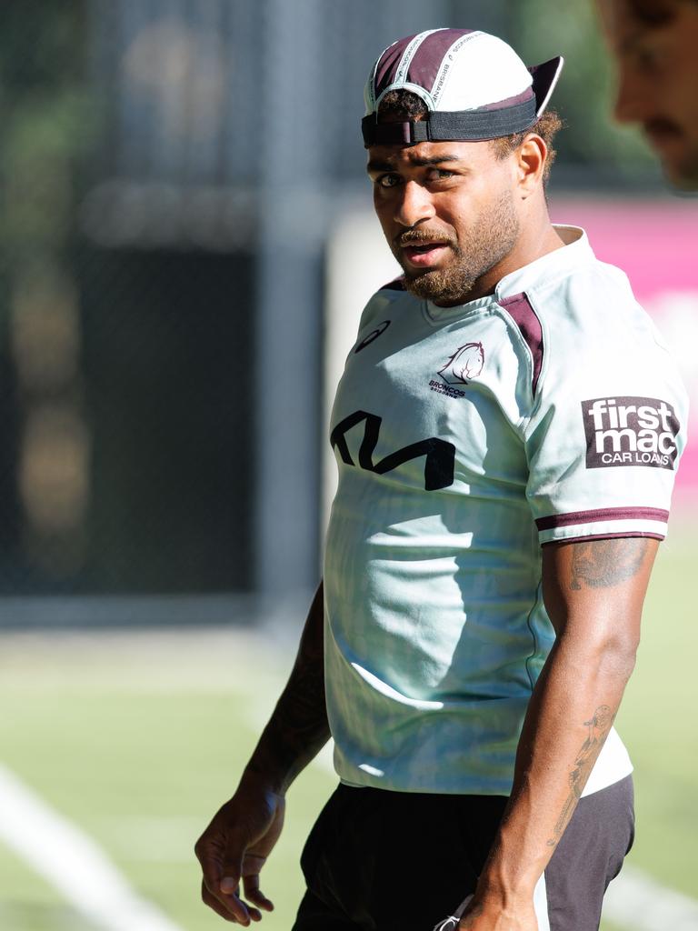 Ezra Mam at Broncos training at Red Hill on Tuesday. Picture Lachie Millard