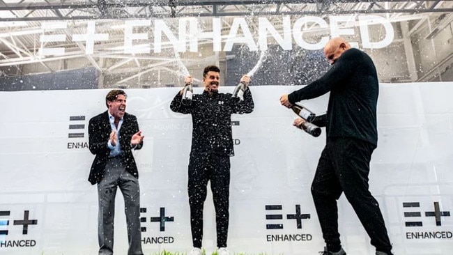Kristian Gkolomeev beat the 20.91-second world record set by Cesar Cielo with the aid of undisclosed substances and a polyurethane suit. Image: Enhanced Games