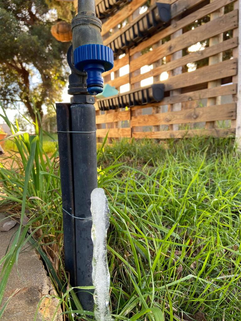 Frozen water drips from a tap at Monash. Picture: Karri Megan