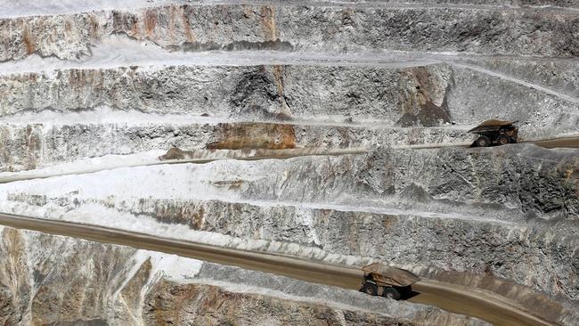 Dump trucks haul ore out of Barrick Gold’s Veladero gold mine in Argentina. Picture: Reuters