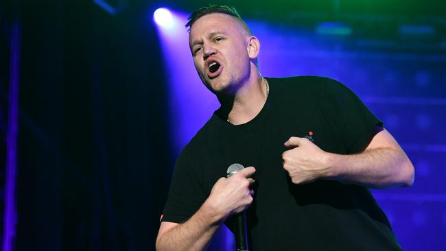 Hilltop Hoods performing at the Superloop Adelaide 500 on Sunday. Picture: AAP/ Keryn Stevens