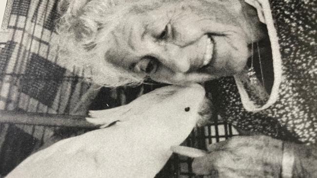 Santa Coco with the pet cockatoo her husband Joe sent her while he was interned and put to work alongside other Italians and Germans, building the road from Toowoomba to Darwin, which remained her pet for 68 years. Picture: Eugenie Navarre