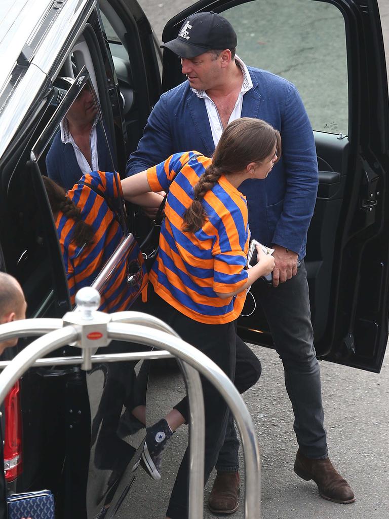 Karl Stefanovic and his kids arriving at Sydney International Airport bound for Los Angeles. Picture: Matrix Pictures