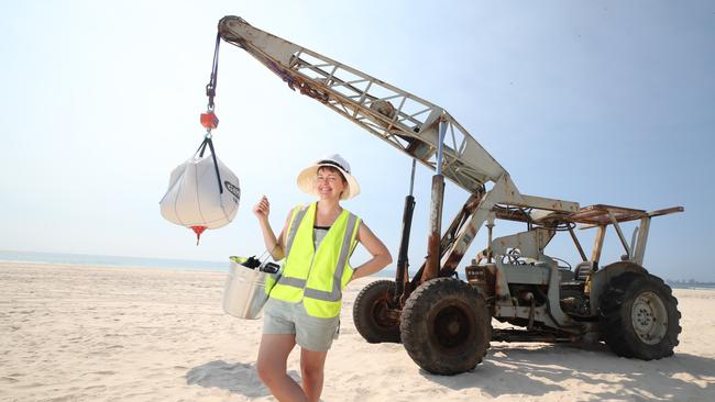 SWELL Sculptures on display at Currumbin in 2023. Artist Eleri Jones with her piece titled Finity. Picture Glenn Hampson