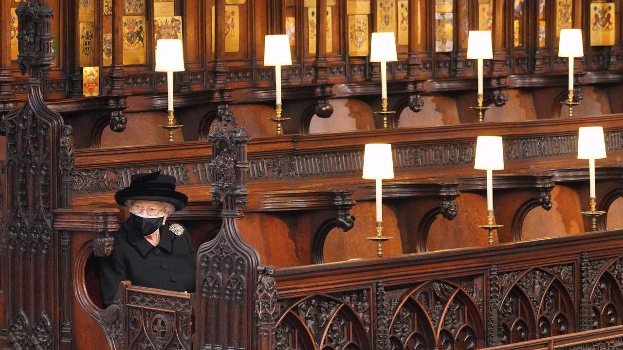 Queen Elizabeth II during the funeral service of Prince Philip. Picture: Jonathan Brady / POOL / AFP