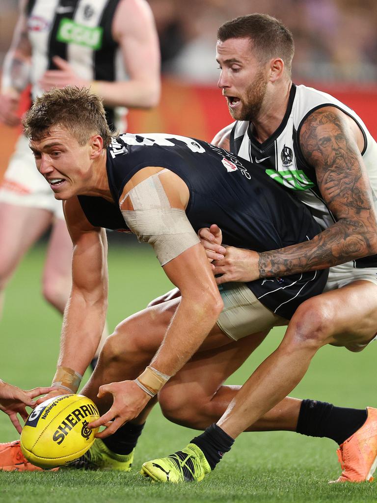 The AFL’s rule changes haven’t helped Patrick Cripps. Picture: Michael Klein