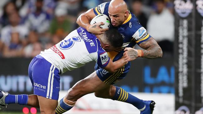 Blake Ferguson and the Eels won the grind against the Bulldogs, just. Picture: Matt King/Getty Images