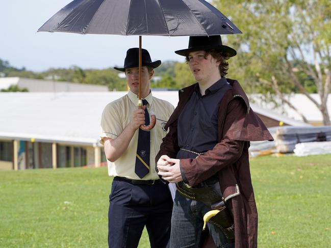 Holy Spirit College students learning the art of filmmaking including shading the actors. Picture: Heidi Petith