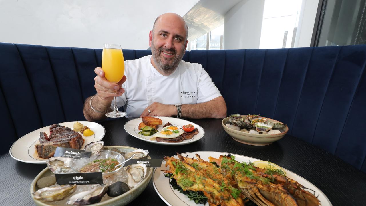 Executive Chef Uday Huja with some of Nineteen at The Star’s Sunday brunch dishes. Picture: Glenn Hampson.