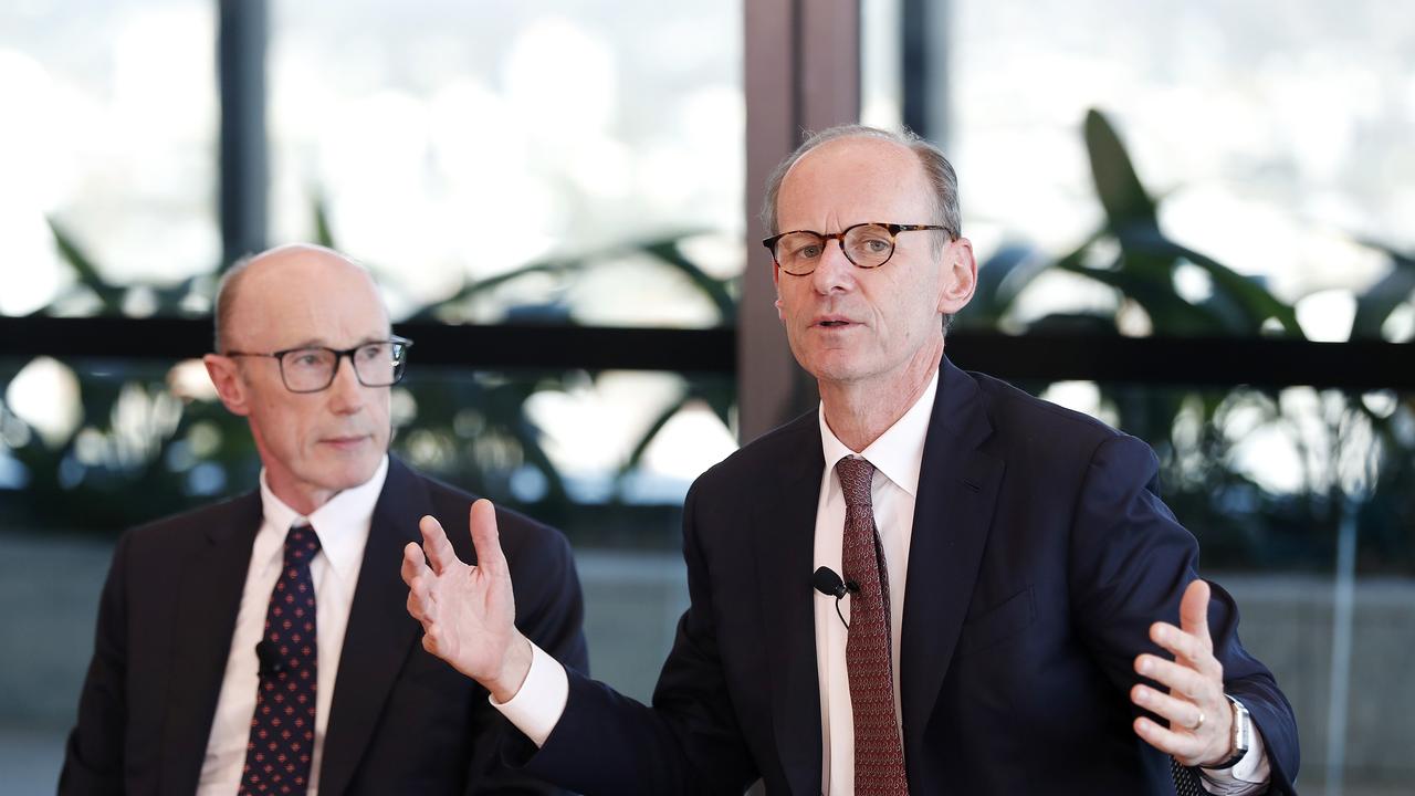 ANZ chairman Paul O’Sullivan, left, is stepping up the search to replace longstanding chief executive Shayne Elliott. Picture: Josh Woning