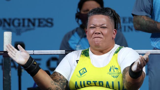 Hani Watson of Team Australia celebrates a lift during the Women's Para Powerlifting Heavyweight Final. Picture: Al Bello/Getty Images