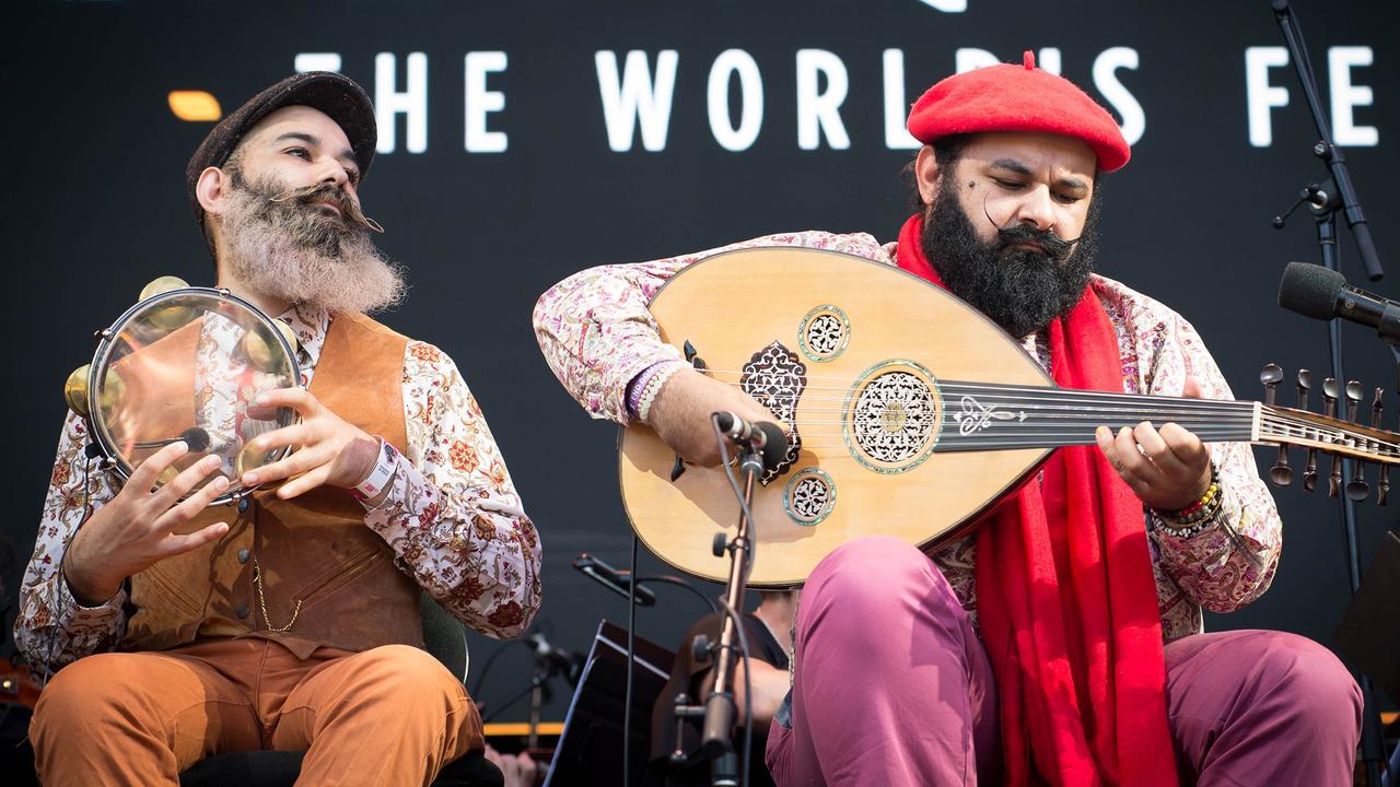 James and Joseph Tawadros perform with the Adelaide Symphone Orchestra at the opening of WOMADelaide 2022 on Friday night. Picture: Rob Sferco