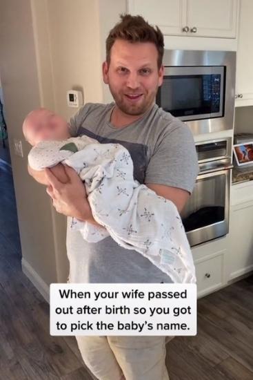 Dad goes viral after admitting he named his baby after his wife passed out