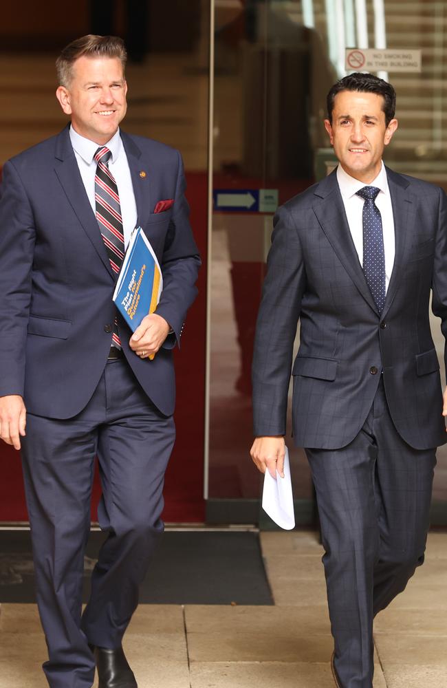 Jarrod Bleijie and David Crisafulli will be sworn in today. Picture Lachie Millard