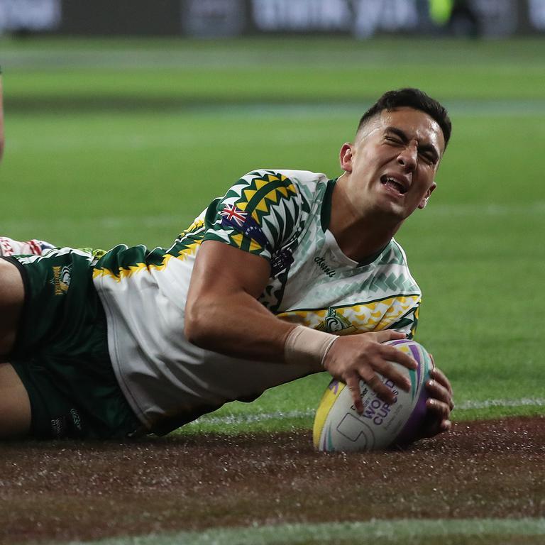 Kayal Iro scores for Cook Islands. Picture: Brett Costello