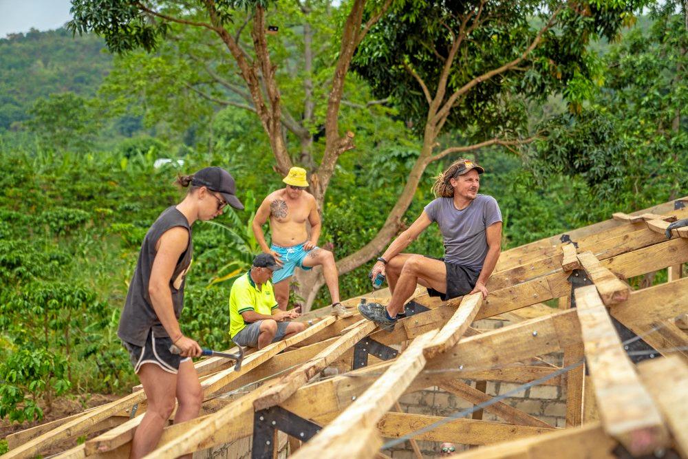 TOP JOB: Hervey Bay's Troy Sullivan (right) during the building of the school. Picture: Contributed