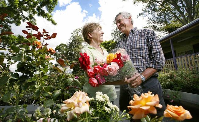 Pam and Randall Barton of Barton’s Rose Farm at Kalbar. . Picture: David Nielsen