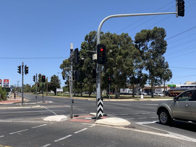 The intersection of Woodville and Port Roads where a man was caught drink driving after running into a traffic light pole. Picture: Paula Thompson